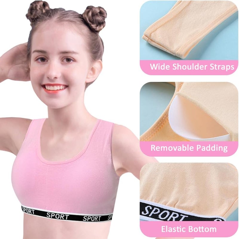 ABTRAV Girls Sports Bras Cotton Training Underwear with Removable Pads Teenage Crop Vest for 8-15 Years - Image 2